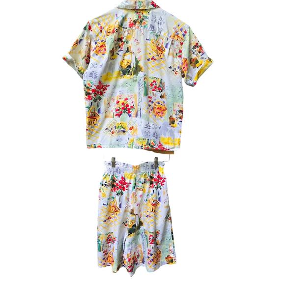 Bushwacker Women Vintage Cottage Floral 2 Pc High Waist Short Set M Made in USA - Picture 4 of 15